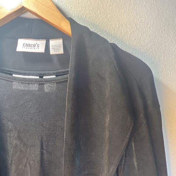 Chico's 3 Chicos Travelers Black Cardigan & shirt set Open Front Long jacket XL - Picture 2 of 8